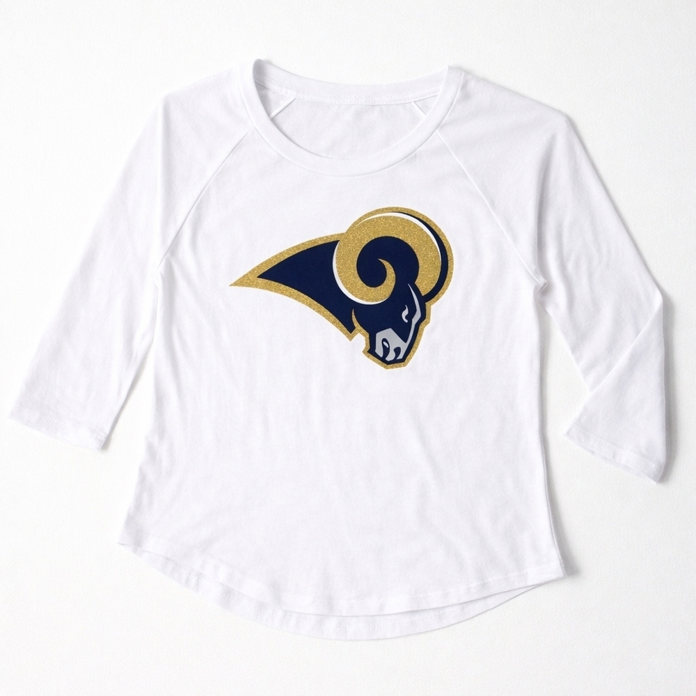 Victoria’s Secret PINK Rams NFL 3/4 Sleeve Tee Large Glitter Logo Vintage